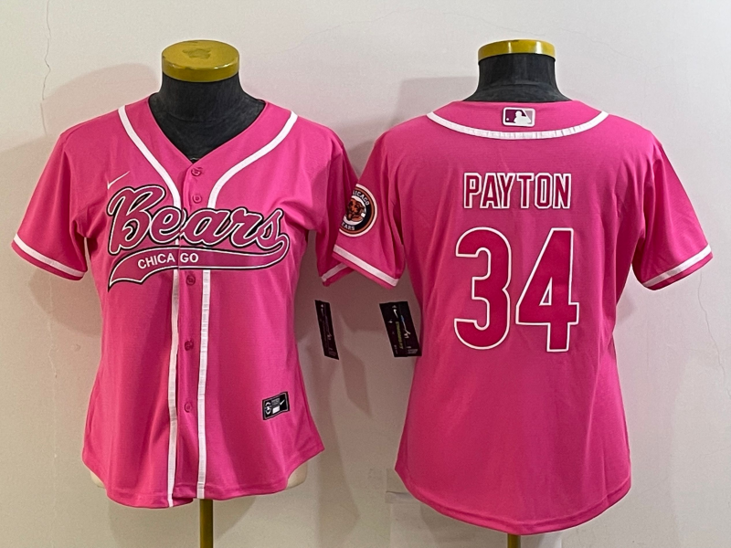 Women's Chicago Bears #34 Walter Payton Pink With Patch Cool Base Stitched Baseball Jersey