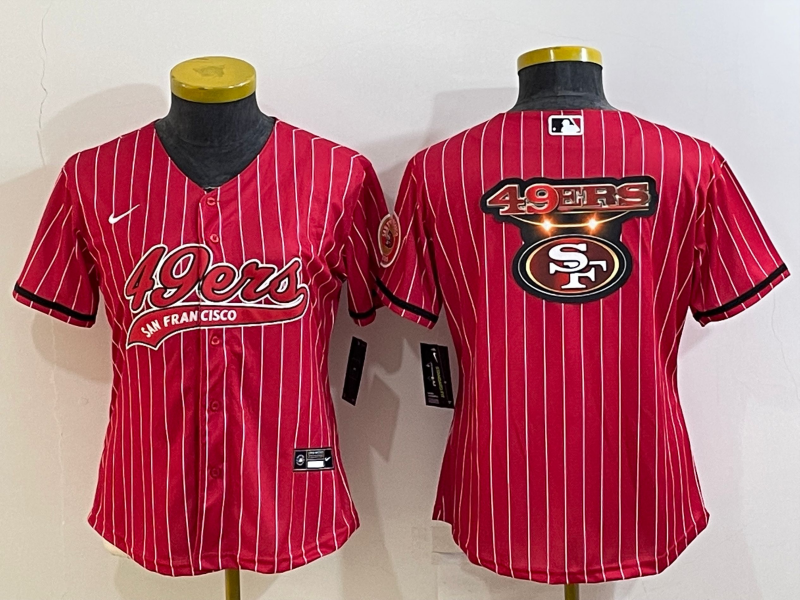 Women's San Francisco 49ers Red Team Big Logo With Patch Cool Base Stitched Baseball Jersey