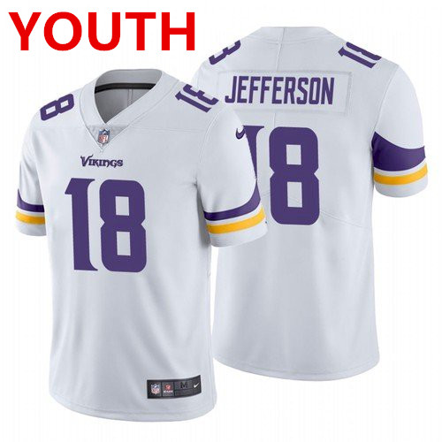 Youth Minnesota Vikings #18 Justin Jefferson 2020 White Vapor Untouchable Limited Stitched Jersey