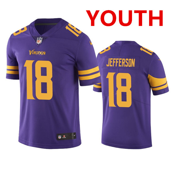 Youth Minnesota Vikings #18 Justin Jefferson Purple Color Rush Limited Stitched Jersey