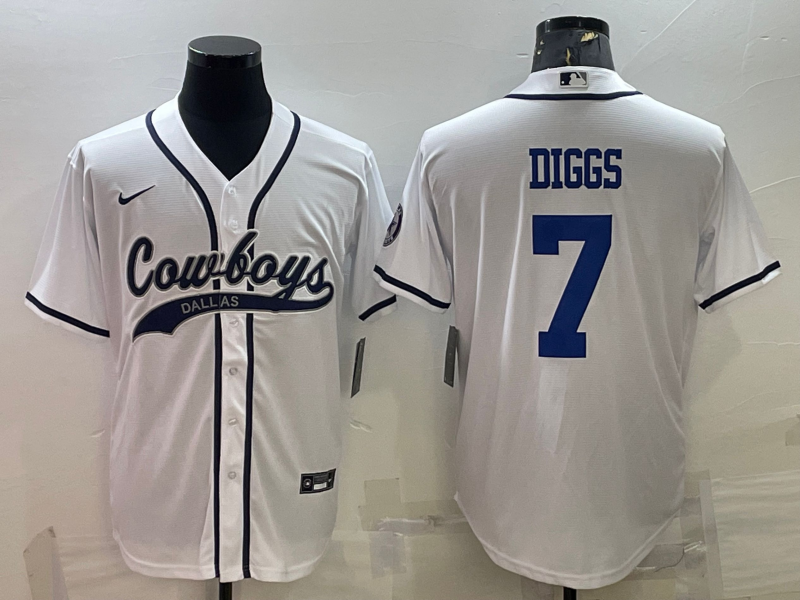 Men's Dallas Cowboys #7 Trevon Diggs White With Patch Cool Base Stitched Baseball Jersey