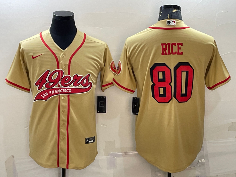 Men's San Francisco 49ers #80 Jerry Rice Gold Color Rush With Patch Cool Base Stitched Baseball Jersey