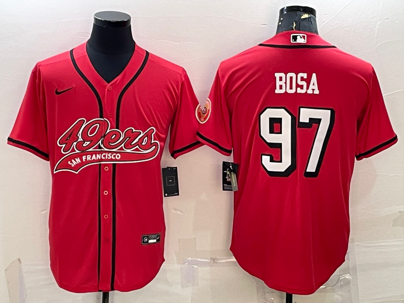 Men's San Francisco 49ers #97 Nick Bosa Red Color Rush With Patch Cool Base Stitched Baseball Jersey