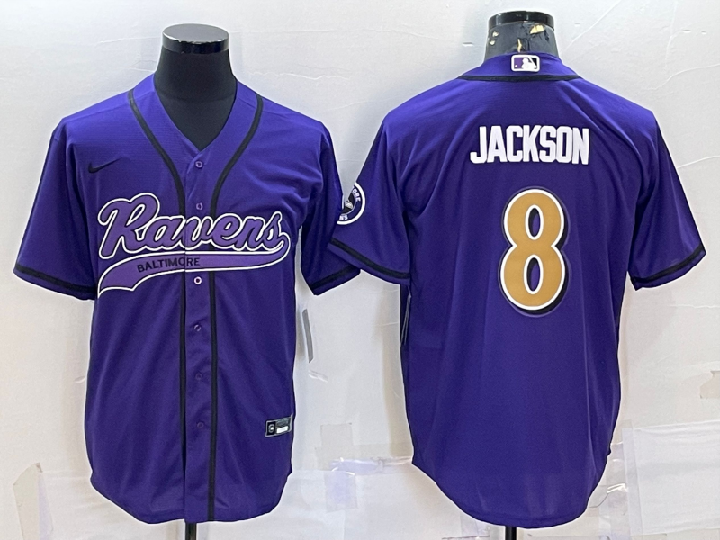 Men's Baltimore Ravens #8 Lamar Jackson Black Gold With Patch Cool Base Stitched Baseball Jersey