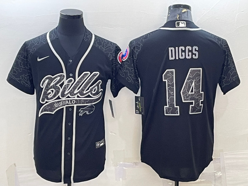 Men's Buffalo Bills #14 Stefon Diggs Black Reflective With Patch Cool Base Stitched Baseball Jersey