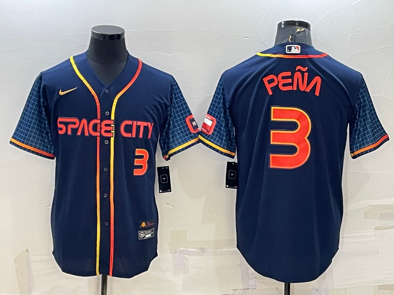 Men's Houston Astros #3 Jeremy Pena Number 2022 Navy Blue City Connect Cool Base Stitched Jersey