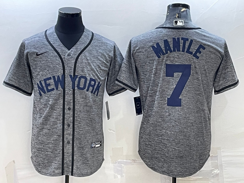 Men's New York Yankees #7 Mickey Mantle Grey Gridiron Cool Base Stitched Jersey