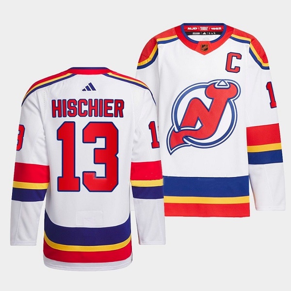 Men's New Jersey Devils #13 Nico Hischier White 2022-23 Reverse Retro Stitched Jersey