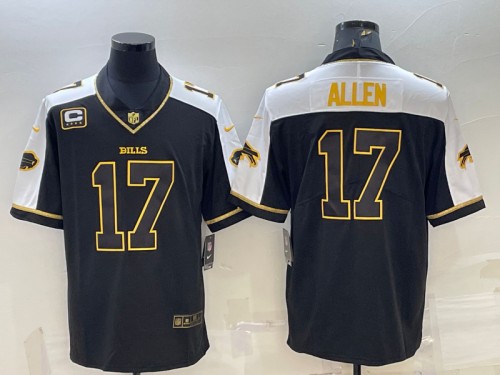 Men's Buffalo Bills #17 Josh Allen Black Gold With C Patch Thanksgiving Vapor Untouchable Limited Stitched Jersey