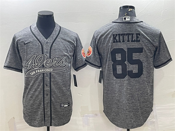 Men's San Francisco 49ers #85 George Kittle Gray With Patch Cool Base Stitched Baseball Jersey