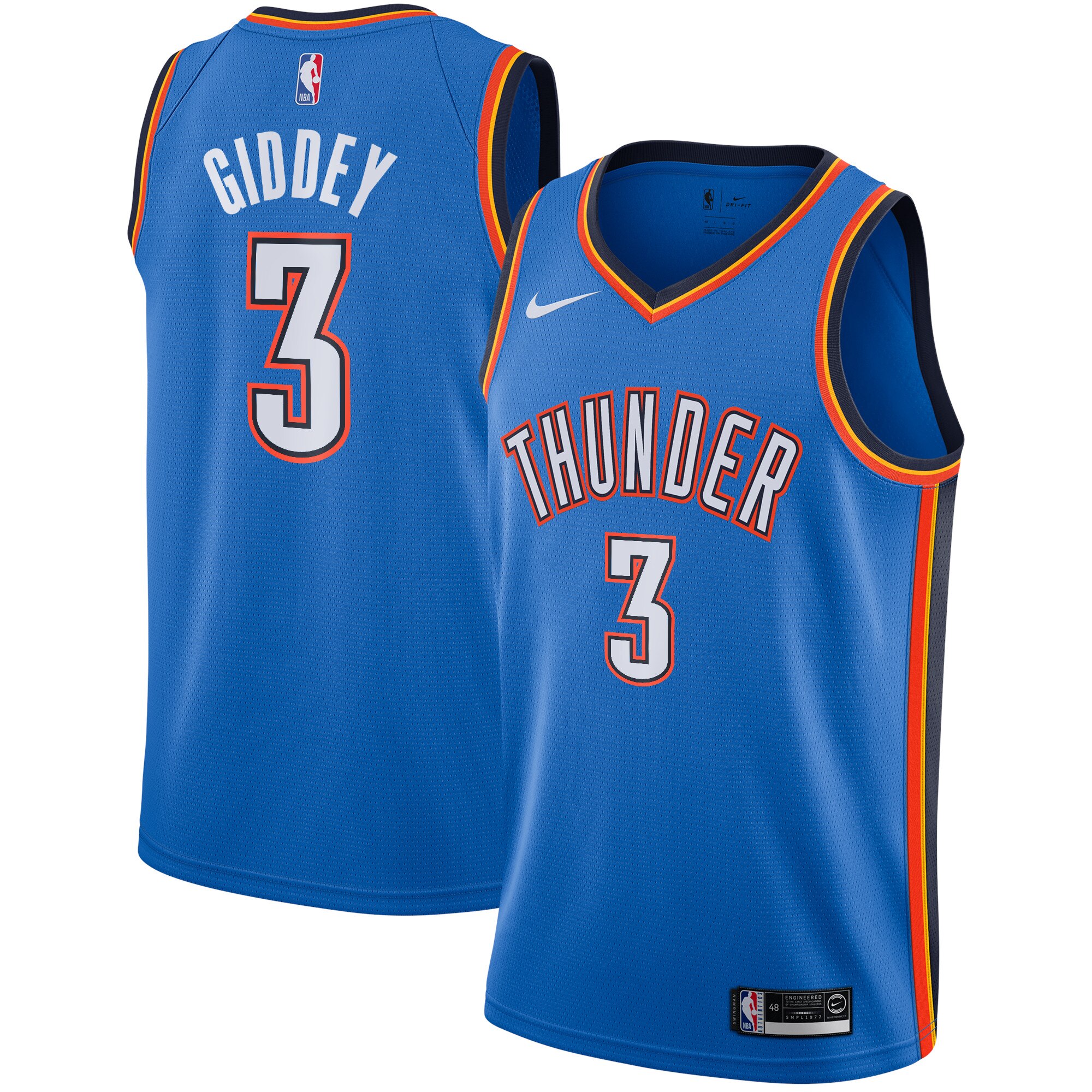 Men's Oklahoma City Thunder #3 Josh Giddey Royal Icon Edition Stitched Basketball Jersey