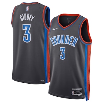 Men's Oklahoma City Thunder #3 Josh Giddey Gray Icon Edition Stitched Basketball Jersey