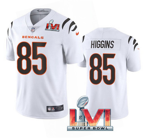 Men's Cincinnati Bengals #85 Tee Higgins 2022 White Super Bowl LVI Vapor Limited Stitched Jersey