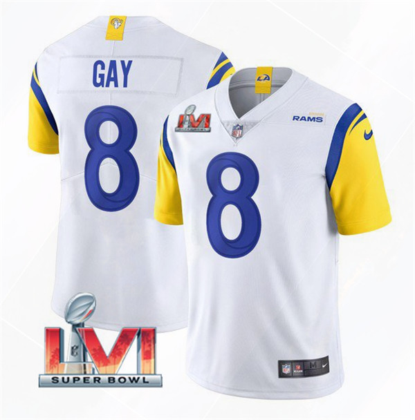 Men's Los Angeles Rams #8 Matt Gay 2022 White Super Bowl LVI Vapor Limited Stitched Jersey