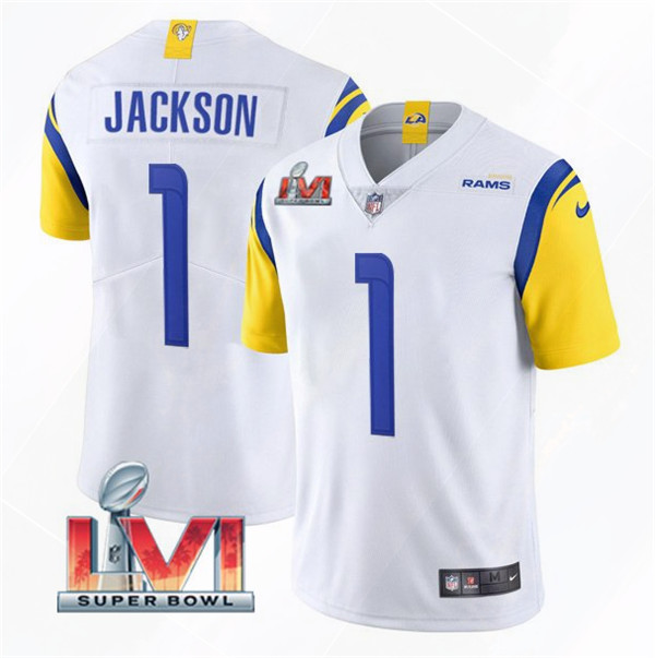 Men's Los Angeles Rams #1 DeSean Jackson 2022 White Super Bowl LVI Vapor Limited Stitched Jersey