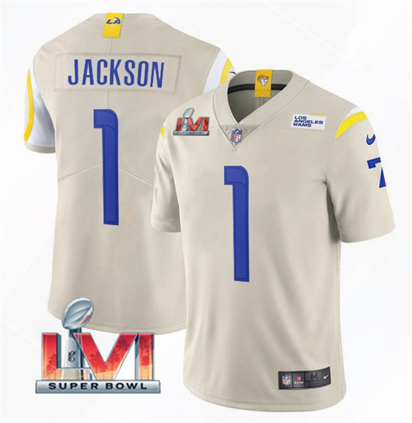 Men's Los Angeles Rams #1 DeSean Jackson 2022 Bone Super Bowl LVI Vapor Limited Stitched Jersey