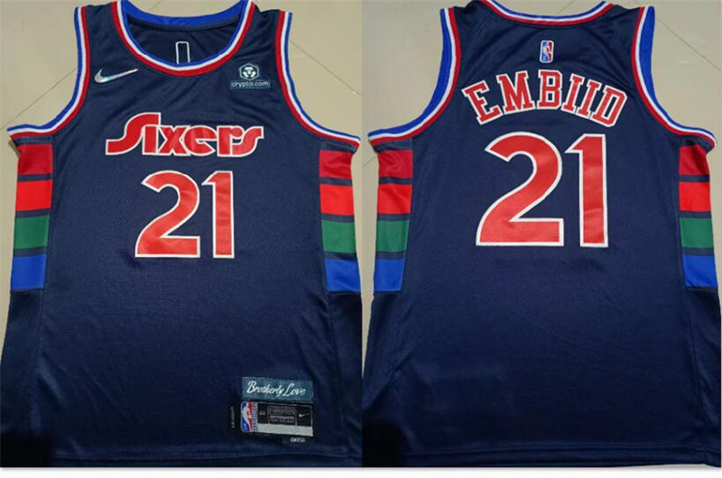 Men's Nike Philadelphia 76ers #21 Joel Embiid Navy Nike Diamond 75th Anniversary City Edition Swingman Jersey