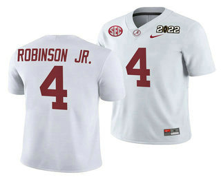 Men's Alabama Crimson Tide #4 Brian Robinson Jr 2022 Patch White College Football Stitched Jersey