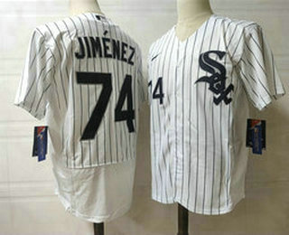 Men's Chicago White Sox #74 Eloy Jimenez White Pinstripe Stitched MLB Flex Base Nike Jersey