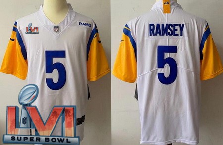 Men's Los Angeles Rams #5 Jalen Ramsey Limited White Alternate 2022 Super Bowl LVI Bound Vapor Jersey