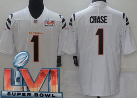 Women's Cincinnati Bengals #1 Ja'Marr Chase Limited White 2022 Super Bowl LVI Bound Vapor Jersey