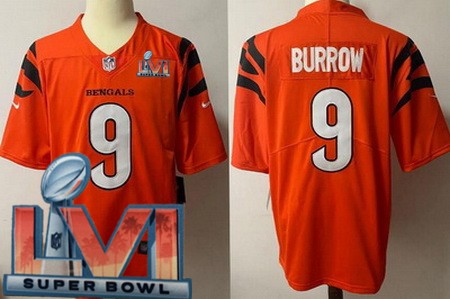 Women's Cincinnati Bengals #9 Joe Burrow Limited Orange 2022 Super Bowl LVI Bound Vapor Jersey