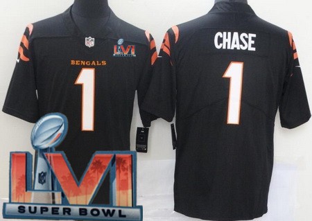 Women's Cincinnati Bengals #1 Ja'Marr Chase Limited Black 2022 Super Bowl LVI Bound Vapor Jersey