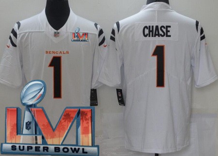 Youth Cincinnati Bengals #1 Ja'Marr Chase Limited White 2022 Super Bowl LVI Bound Vapor Jersey