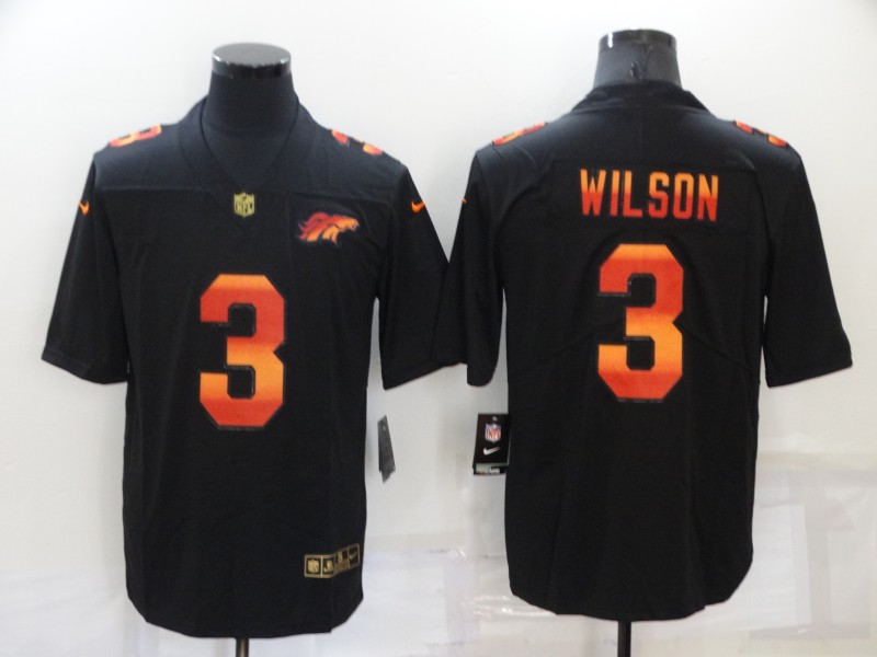 Men's Denver Denver Broncos #3 Russell Wilson  Black Nike Red Orange Stripe Vapor Limited NFL Jersey