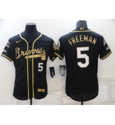 Men's Atlanta Braves #5 Freddie Freeman Black Gold 2021 World Series Champions Stitched Jersey