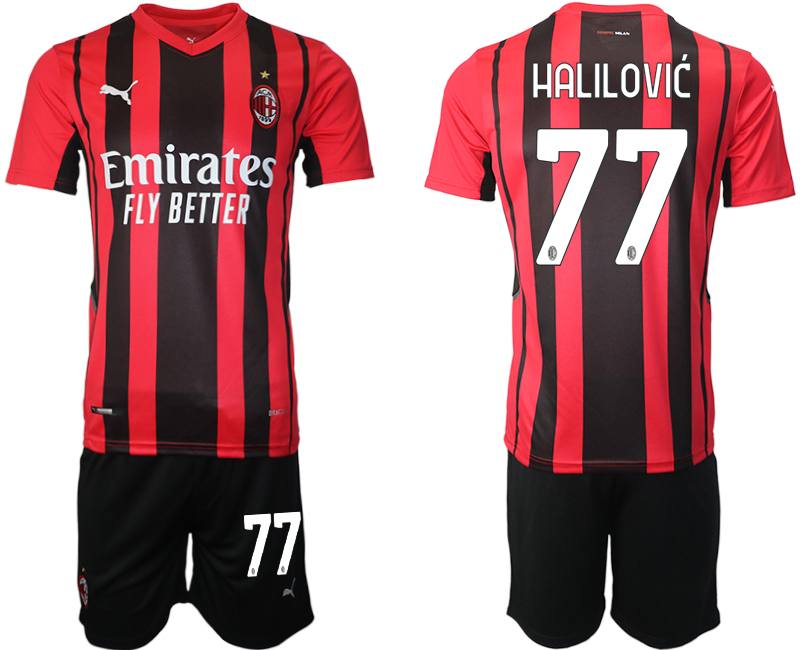 Men 2021-2022 Club AC Milan home red 77 Soccer Jersey