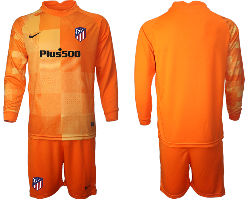 Men 2021-2022 Club Atletico Madrid orange red goalkeeper Long Sleeve blank Soccer Jersey