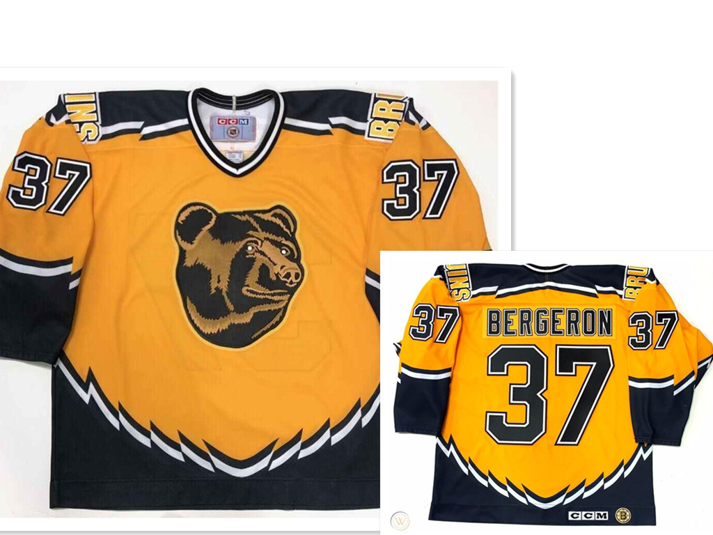 Men's Boston Bruins #37 Patrice Bergeron Yellow 2019 CCM NHL jerseys 