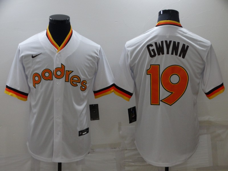 Men's San Diego Padres #19 Tony Gwynn White Cooperstown Collection Stitched Throwback Jersey