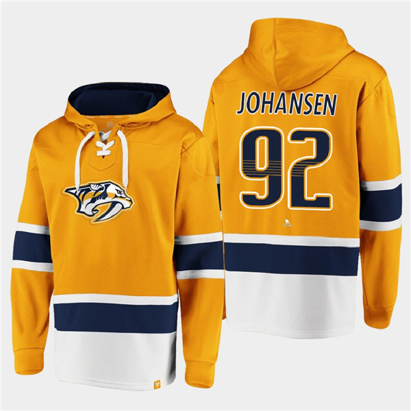 Men's Nashville Predators #92 Ryan Johansen Gold Ageless Must-Have Lace-Up Pullover Hoodie