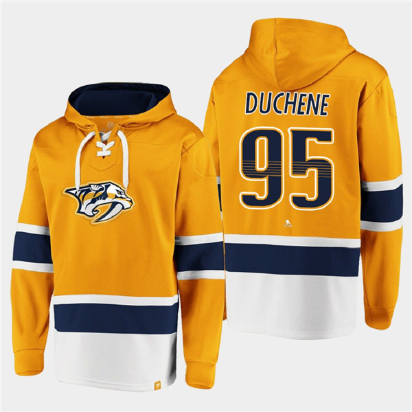 Men's Nashville Predators #95 Matt Duchene Gold Ageless Must-Have Lace-Up Pullover Hoodie