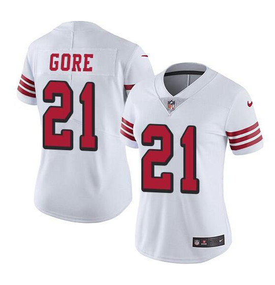 Women's San Francisco 49ers #21 Frank Gore White Stitched Jersey