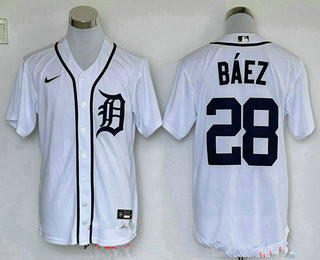 Men's Detroit Tigers #28 Javier Baez White Stitched Cool Base Nike Jersey