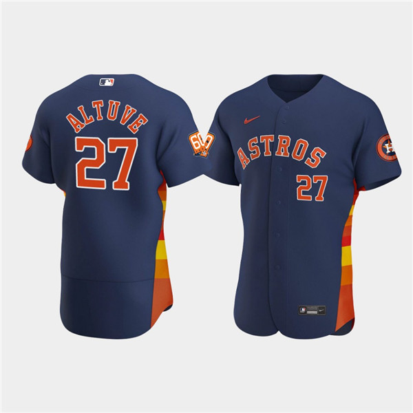 Men's Houston Astros #27 Jose Altuve Navy 60th Anniversary Flex Base Stitched Baseball Jersey