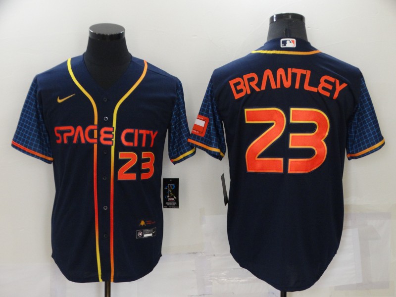 Men's Houston Astros #23 Michael Brantley Number 2022 Navy Blue City Connect Cool Base Stitched Jersey