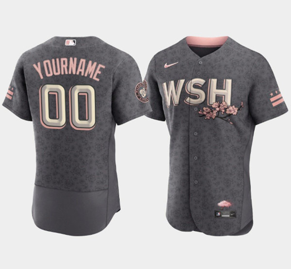 Men's Washington Nationals Customized 2022 Gray City Connect Cherry Blossom Flex Base Stitched Baseball Jersey