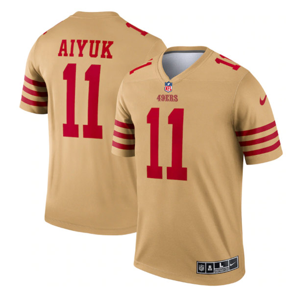 Men's San Francisco 49ers #11 Brandon Aiyuk 2022 New Gold Inverted Legend Stitched Football Jersey