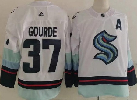 Men's Seattle Kraken #37 Yanni Gourde White Authentic Jersey