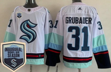 Men's Seattle Kraken #31 Philipp Grubauer White 2021-22 Season Inaugural Authentic Jersey