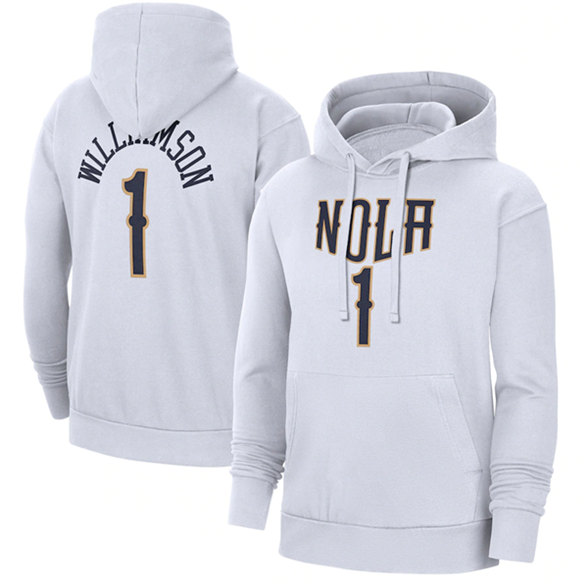 Men's New Orleans Pelicans #1 Zion Williamson White Pullover Hoodie