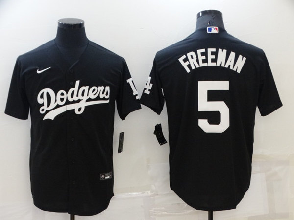 Men's Los Angeles Dodgers #5 Freddie Freeman Black Cool Base Stitched Baseball Jerseys