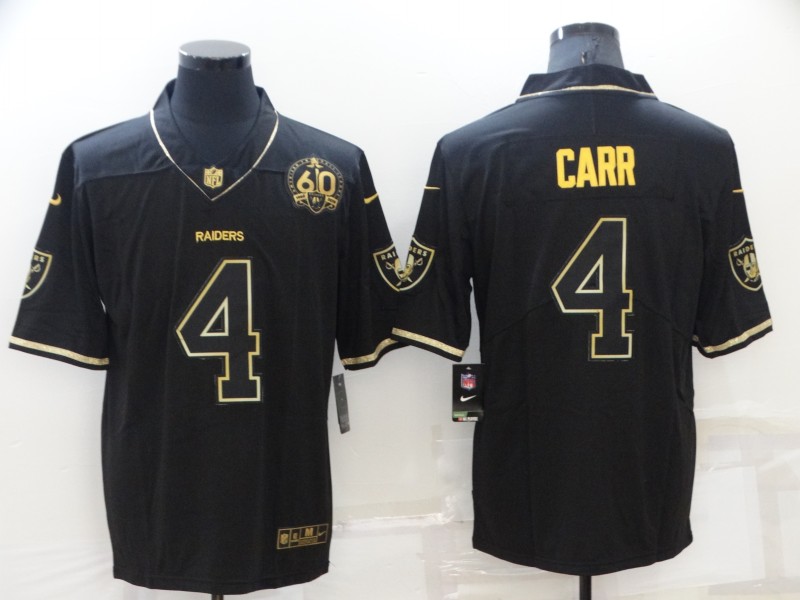 Men's Las Vegas Raiders #4 Derek Carr Black Golden Edition 60th Patch Stitched Nike Limited Jersey