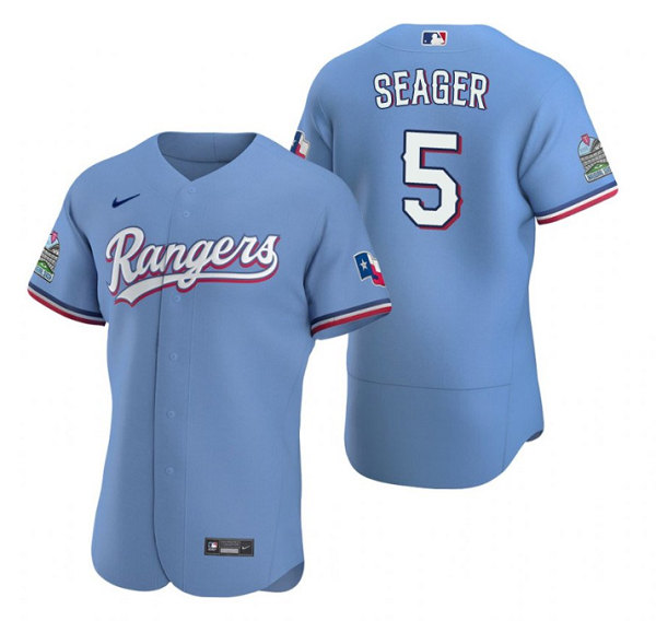 Men's Texas Rangers #5 Corey Seager Light Blue Flex Base Stitched Jersey