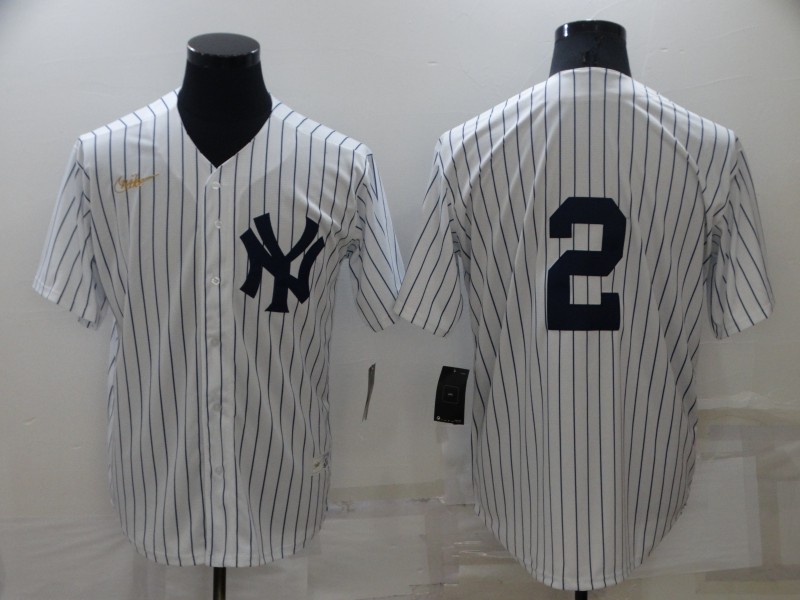 Men's New York Yankees #2 Derek Jeter No Name White Throwback Stitched MLB Cool Base Nike Jersey