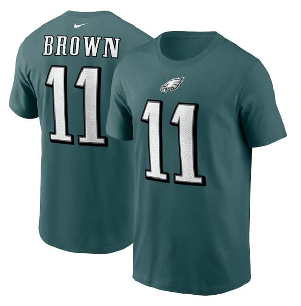 Men's Philadelphia Eagles #11 A. J. Brown 2022 Green Name & Number T-Shirt